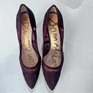 Sam Edelman Burgundy Mesh Suede Polka Dot Pointed Toe Heel Wine Womens Size 10